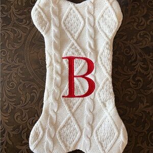 Embroidered bone shaped knit Christmas stocking for your pet